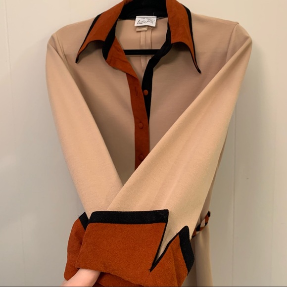 Vintage 1960s/ 1970s Women’s Collared Long Sleeve Dress - Picture 4 of 11